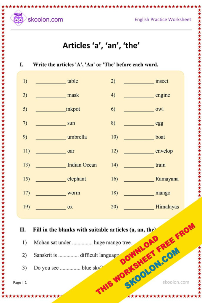 Grade 4 Grammar Lesson 12 Articles Good Grammar English Written Test 