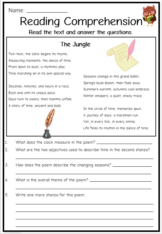Grade 4 Reading Comprehension Free English Worksheets Worksheets 
