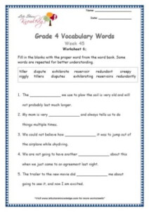 Grade 4 Vocabulary Words And Worksheets Lets Share Knowledge