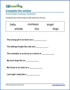 Grade 4 Vocabulary Worksheets Printable And Organized By Subject K5