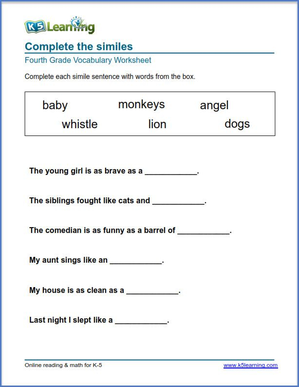 Grade 4 Vocabulary Worksheets Printable And Organized By Subject K5 