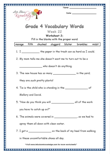 Grade 4 Vocabulary Worksheets Week 22 Lets Share Knowledge