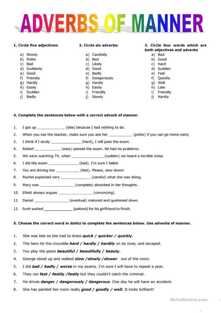 Grade 4 Worksheet On Adverbs