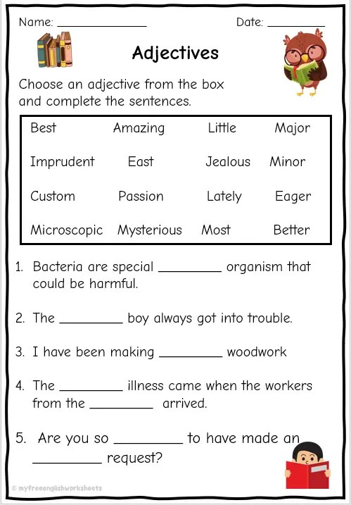 Grade 5 Adjectives Worksheets Free Printables English Worksheets 