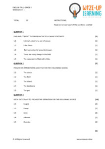 Grade 5 English FAL Term 3 Language Worksheet 1 Teacha