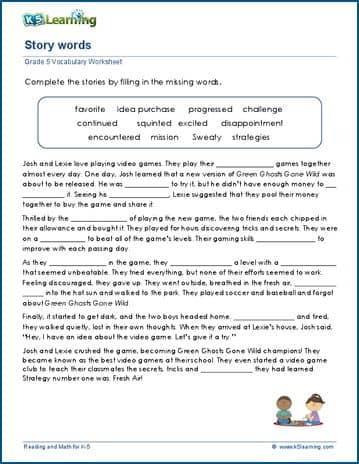 Grade 5 English Paragraph Writing Worksheets