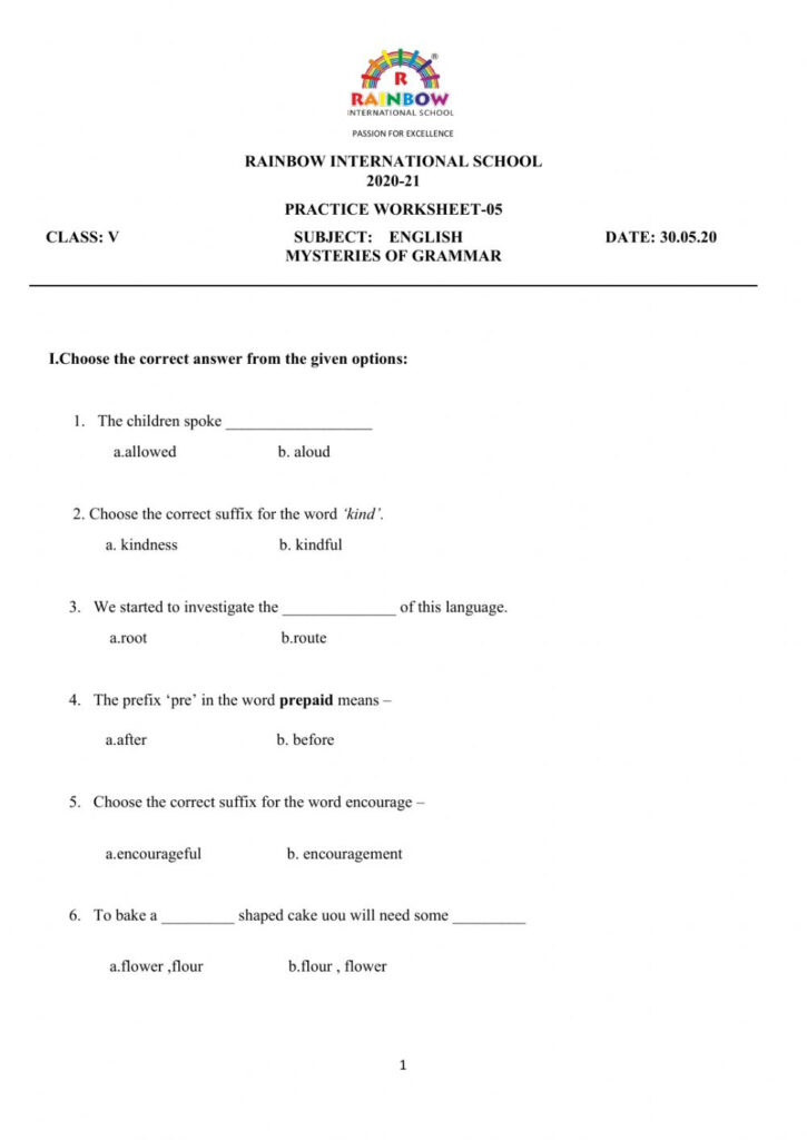 Grade 5 English Ps 05 Worksheet Language Worksheets