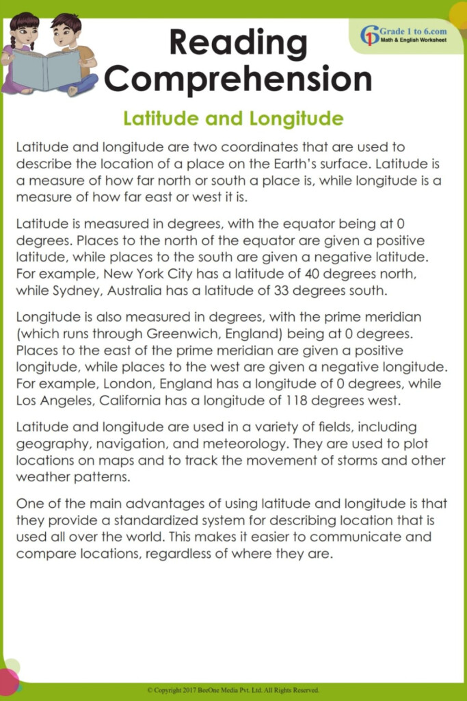 Grade 5 English Reading Comprehension Worksheet Bringing High Quality