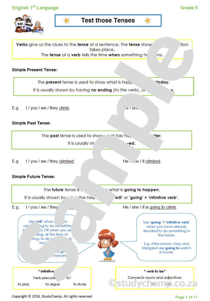 Grade 5 English Worksheet Tenses Of The Verb