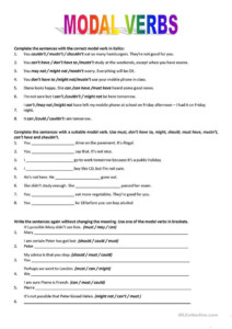 Grade 5 Modal Verbs Worksheets With Answers