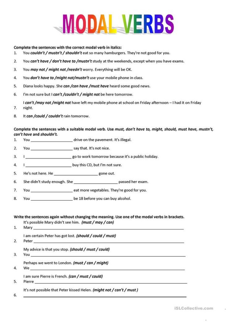Grade 5 Modal Verbs Worksheets With Answers