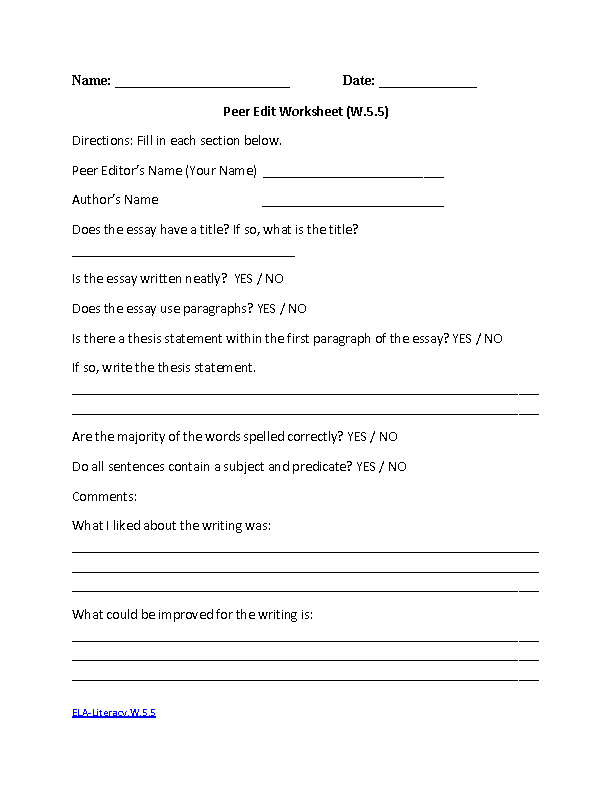 Grade 5 Writing Worksheets