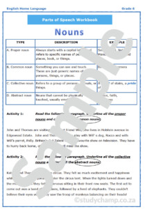 Grade 6 English Worksheet Parts Of Speech