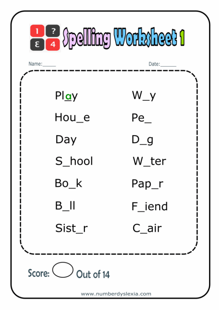 Grade One Spelling Worksheet
