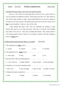 Grade Six Reading Comprehension Pdf
