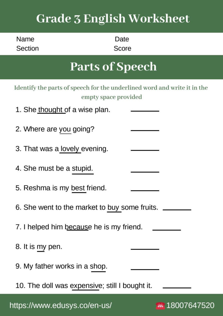 Grade Three English Worksheets