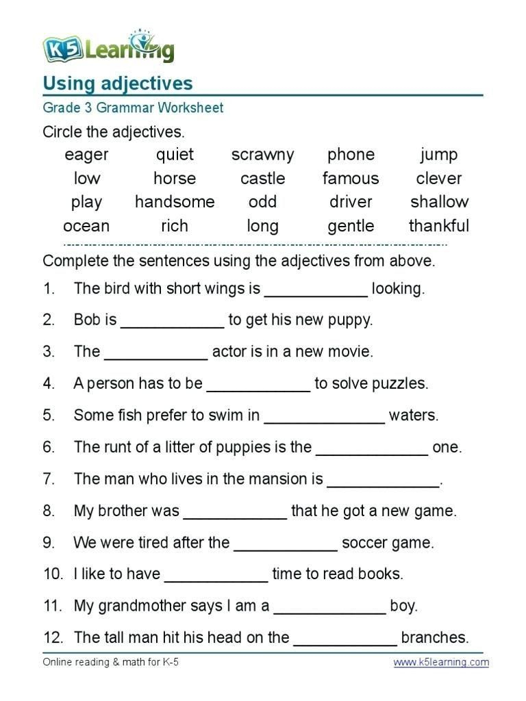 Grammar Activities For 5th Grade