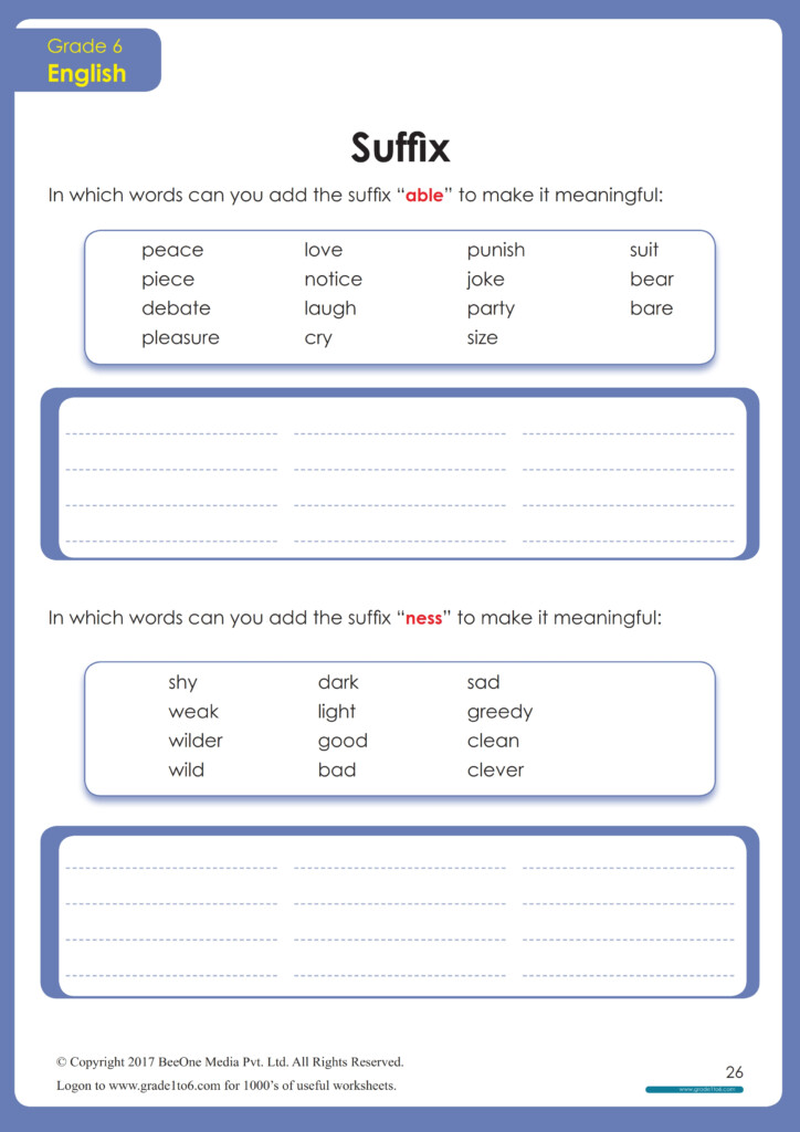 Grammar Worksheet For 6th Grade