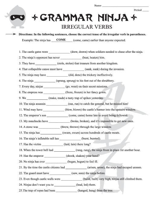 Grammar Worksheet For Grade 6