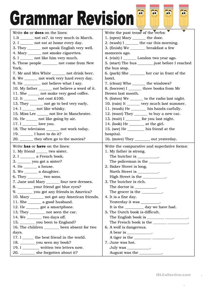 Grammar Worksheet For Grade 6