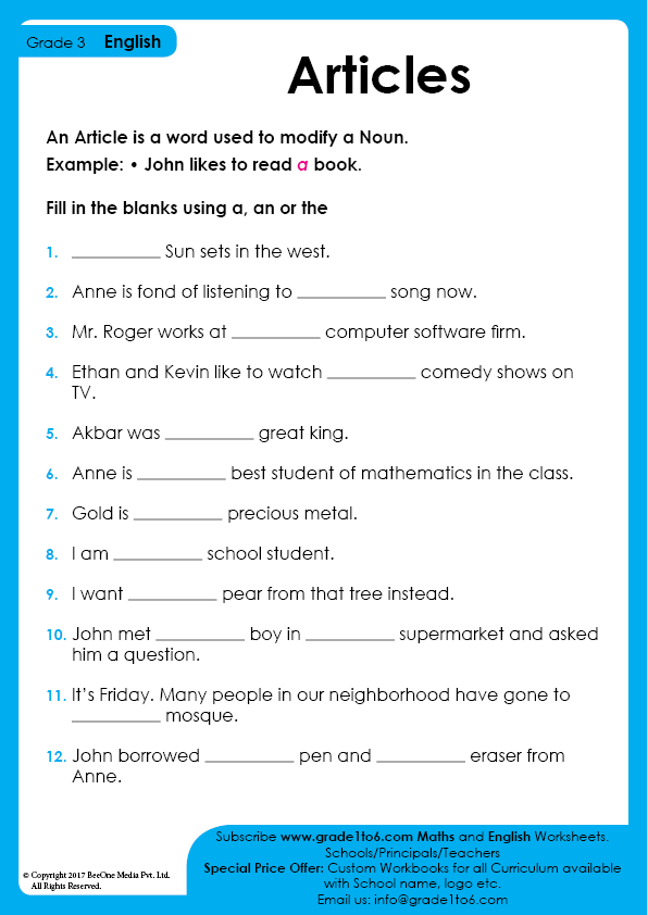 Grammar Worksheets For Grade 3 Cbse