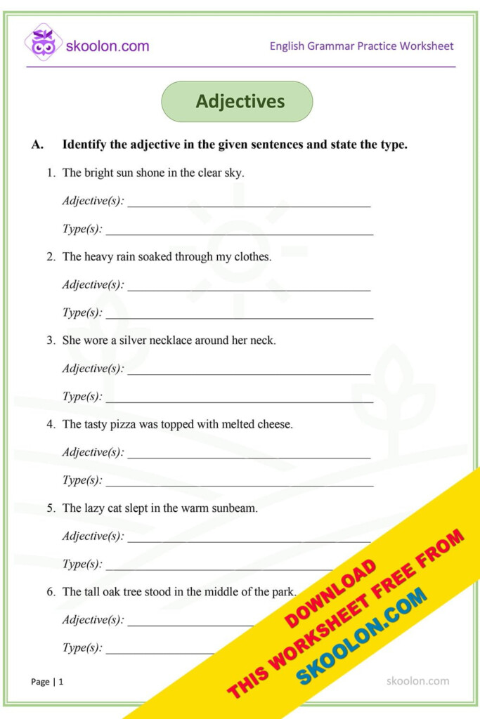 Grammar Worksheets For Grade 5 Adjectives Free Printable Worksheet