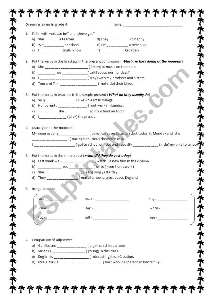 Grammar Worksheets For Grade 6 With Answers Worksheets For Kindergarten