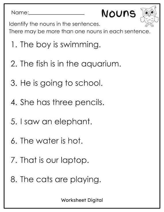 Identifying Nouns Worksheet For Grade 1