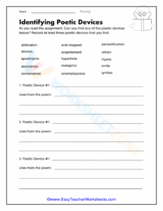 Identifying Poetic Devices Worksheet Worksheets Library