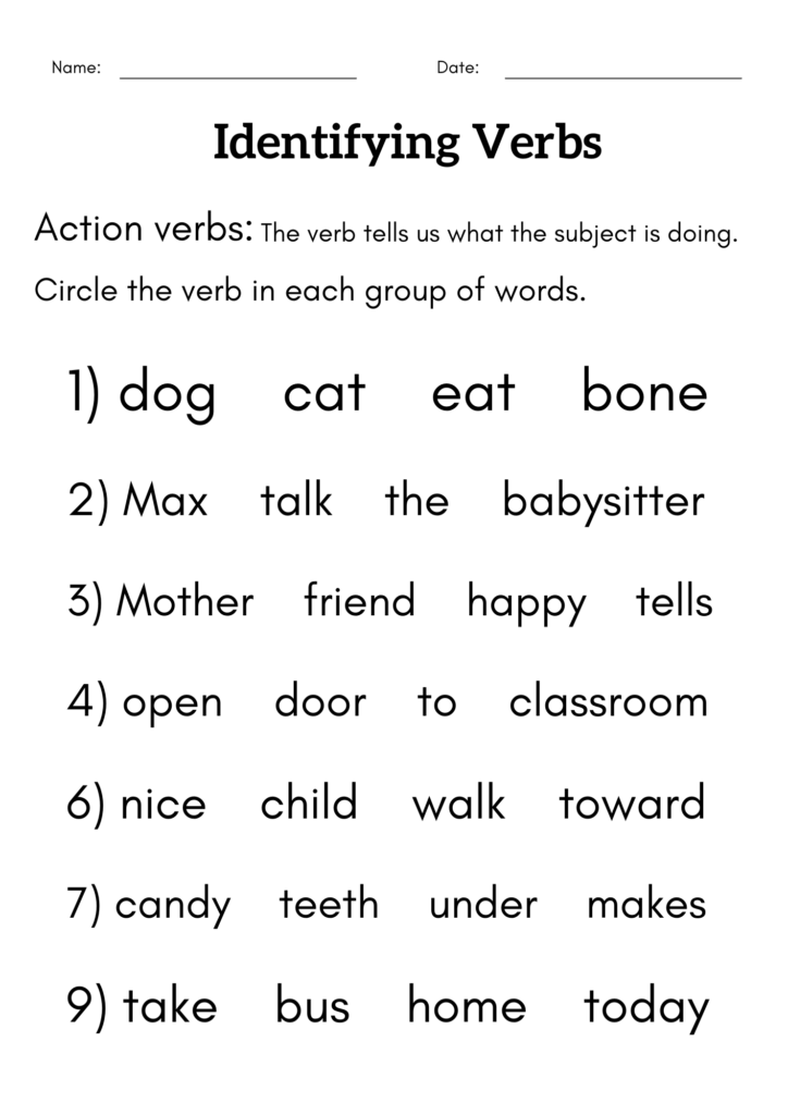 Identifying Verbs Worksheet For Grade 1 2 Identify Action Verbs 