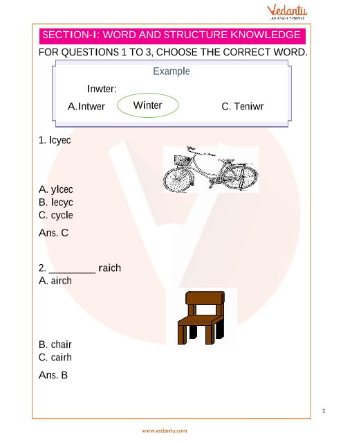 IEO English Olympiad Sample Paper 1 For Class 1 With Solutions
