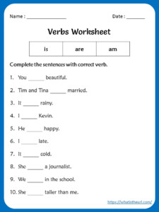 Is Are Am Verbs Worksheets For 5th Grade Verb Worksheets English