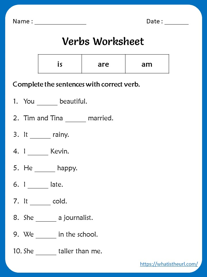 Is Are Am Verbs Worksheets For 5th Grade Verb Worksheets English 