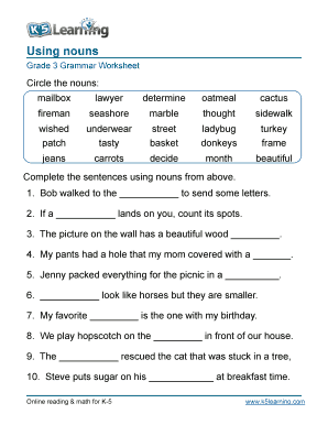 K5 Learning Grade 3 Grammar Worksheet Using Nouns DSA Fill And Sign