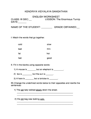 Kendriya Vidyalaya Class 3 English Worksheets Fill Online Printable
