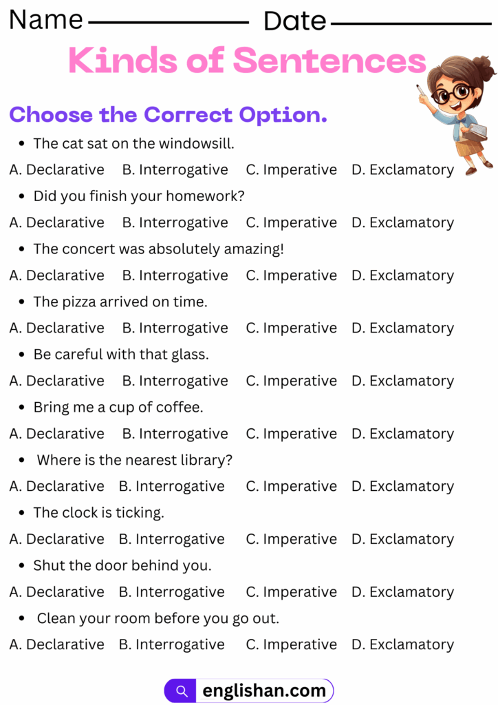 Kinds Of Sentences Worksheets And Exercises With Answers