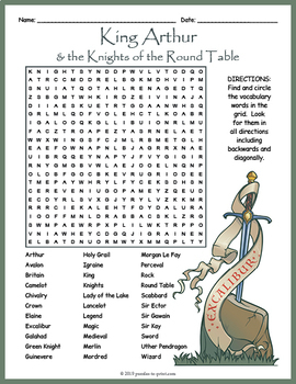 KING ARTHUR Word Search Puzzle Worksheet Activity By Puzzles To Print