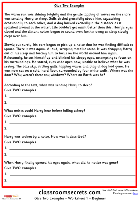 Ks2 Reading Comprehension Practice