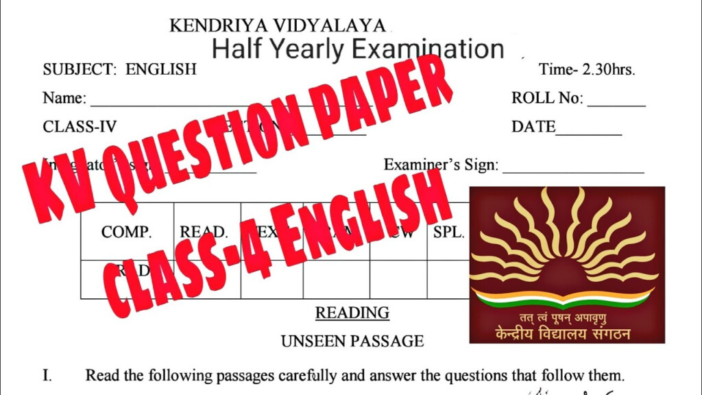 KV Question Paper Class 4 English Half Yearly Exam Paper Explained 