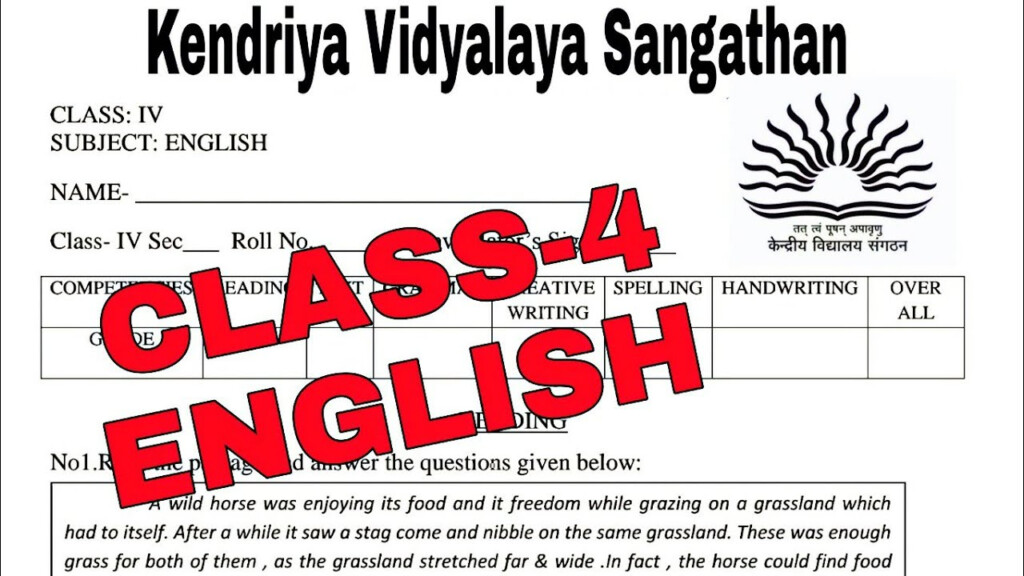 KV Question Paper Class 4 ENGLISH Kendriya Vidyalaya Question Paper