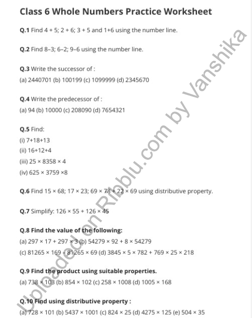 Kv Worksheets For Class 6