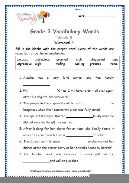 Language Worksheet Grade 3 Language Worksheets