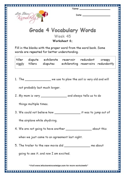 Language Worksheets For Grade 4 Language Worksheets