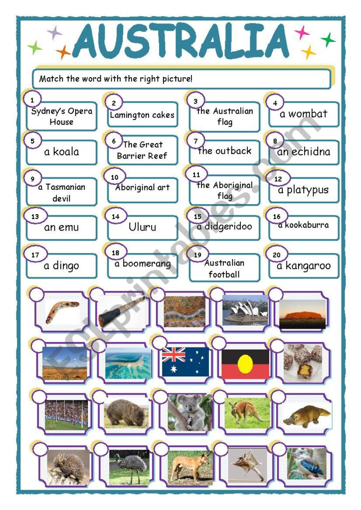 Learn About Australia Worksheet Australia English Esl Worksheets For 