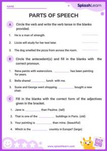 Lets Practice The Parts Of Speech Worksheet