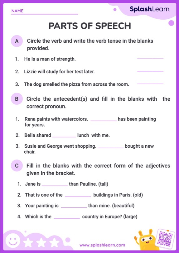 Lets Practice The Parts Of Speech Worksheet