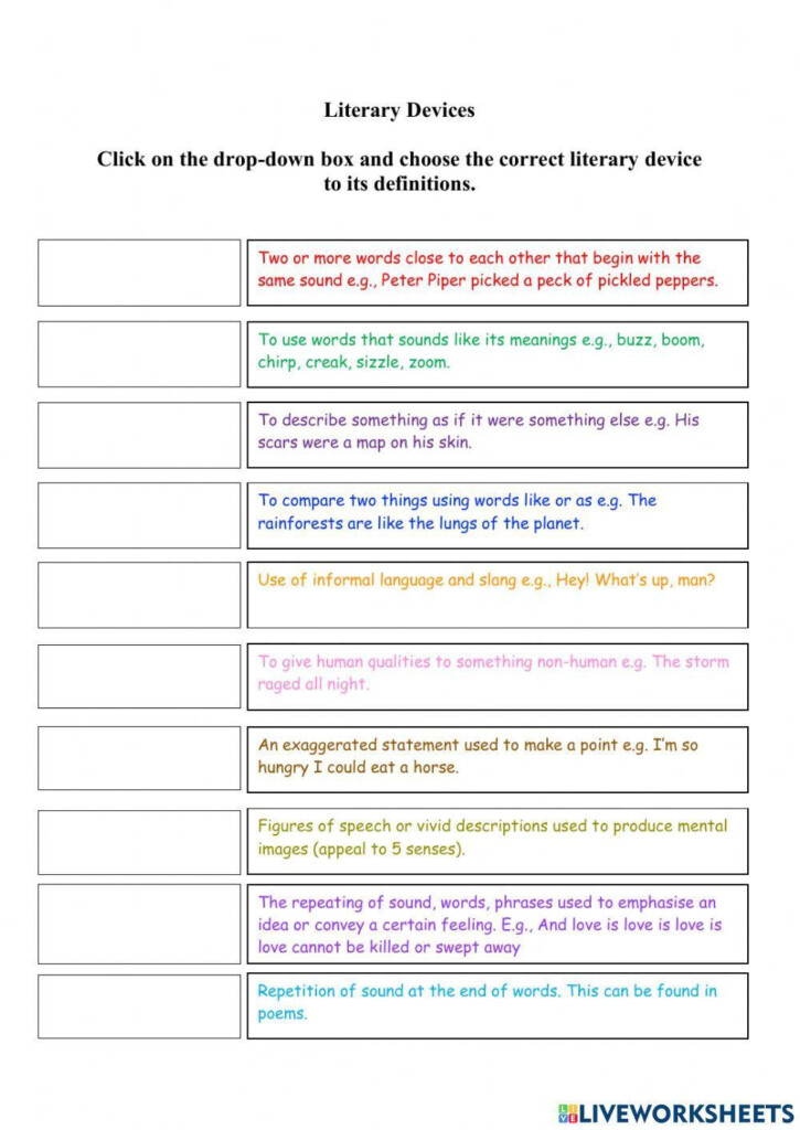 Literary Devices Worksheet For Live Worksheets Worksheets Library