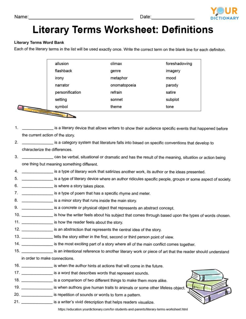 Literary Terms Worksheets For Review Practice