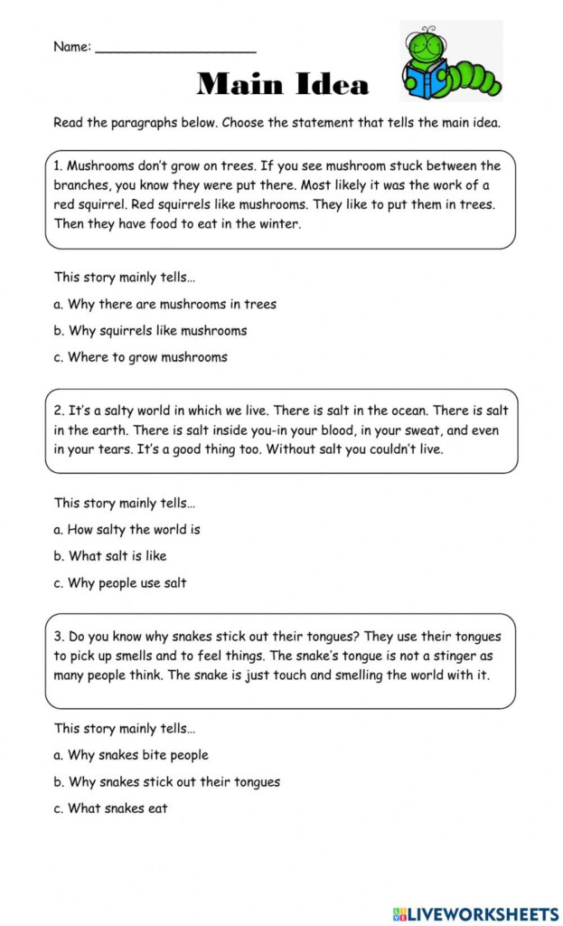 Main Idea Exercise For 4 Reading Comprehension Lessons Reading 