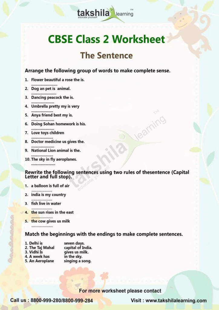 Make Sentences NCERT CBSE Class 2 English Worksheet Lessons English 